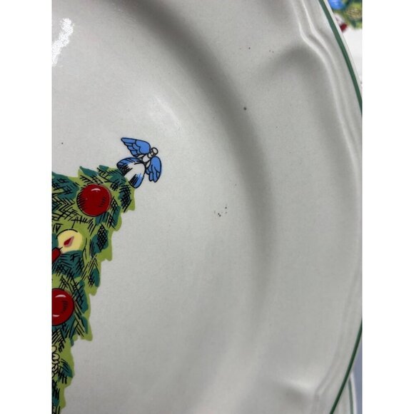 4 Pc Stoneware Christmas Tree Dinner Plate Festive Holiday Decor 10.5" - Picture 7 of 9